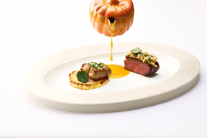 A trio of duck confit-stuffed delicata squash, slow roasted duck breast and seared Hudson Valle ...