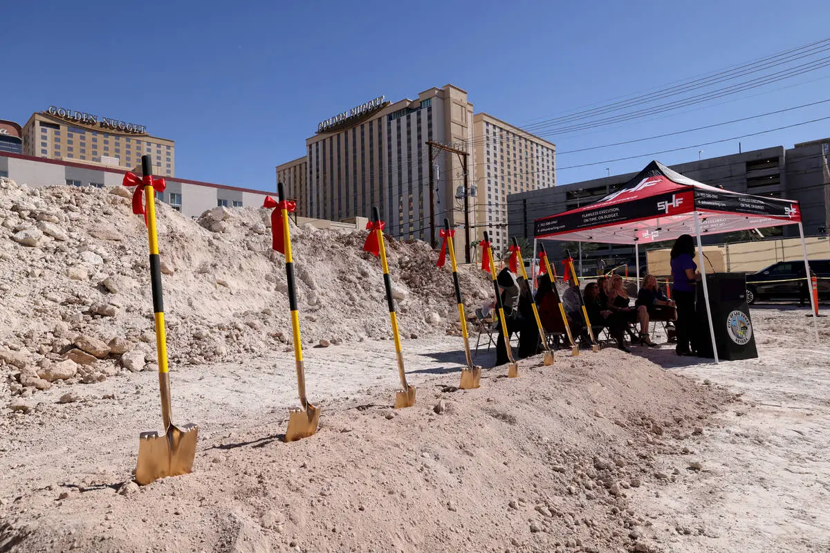 Shovels stand ready for the groundbreaking for the new Hogs & Heifers Saloon on Main Street ...