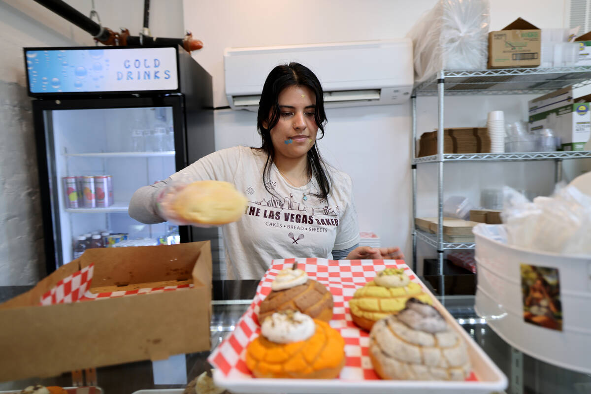 Camila Sotelo loads stuffed conchas at Las Vegas Bakery inside Fergusons Downtown on East Fremo ...
