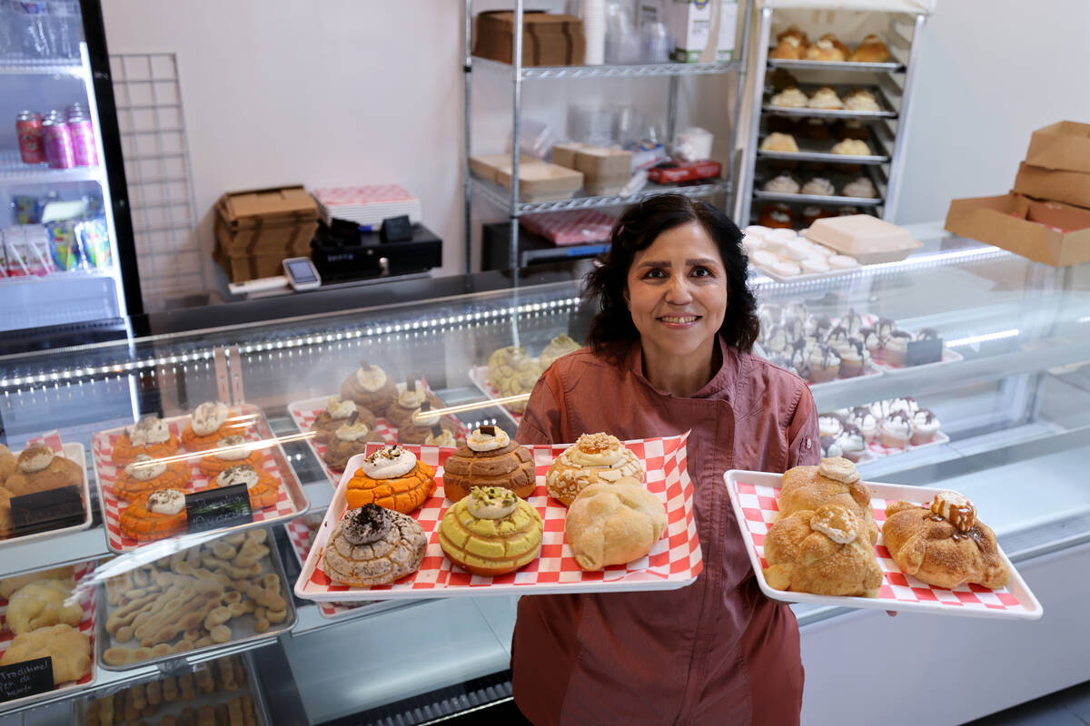 Las Vegas Bakery chef-owner Ana Hernandez shows her famous stuffed conchas at her shop inside F ...