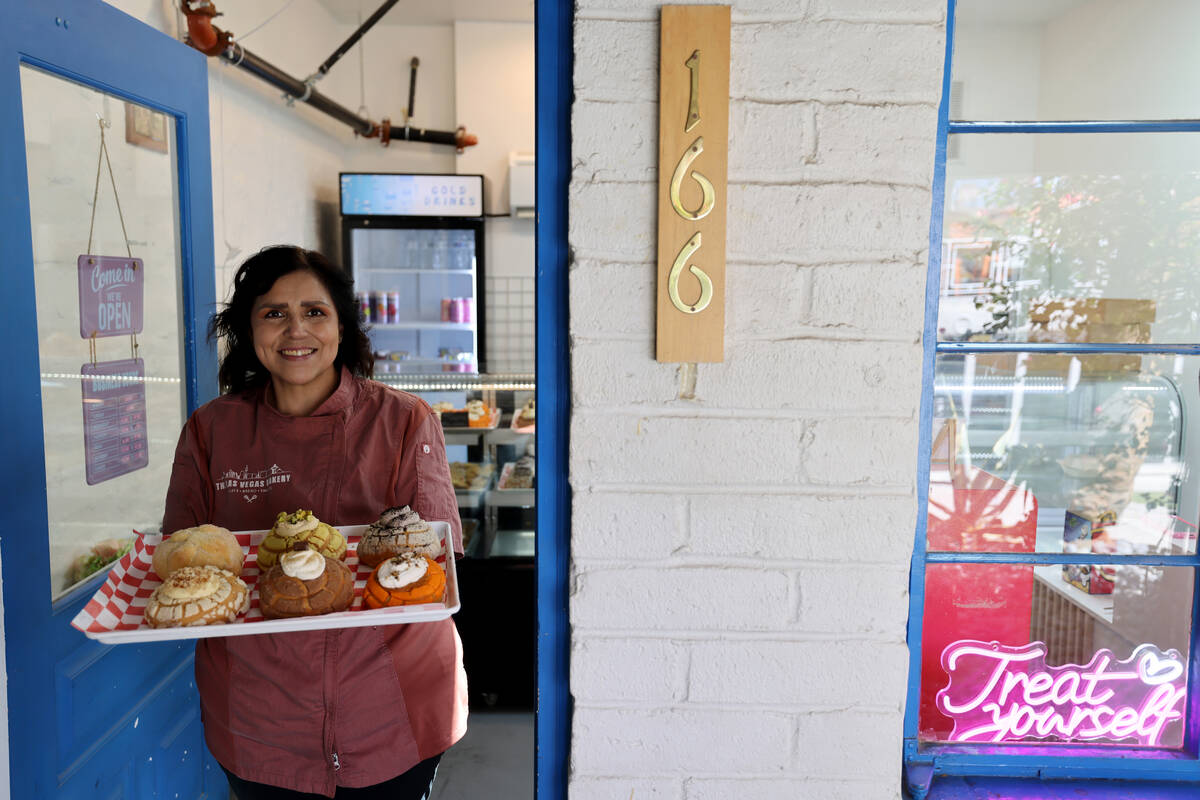 Las Vegas Bakery chef-owner Ana Hernandez shows her famous stuffed conchas at her shop inside F ...