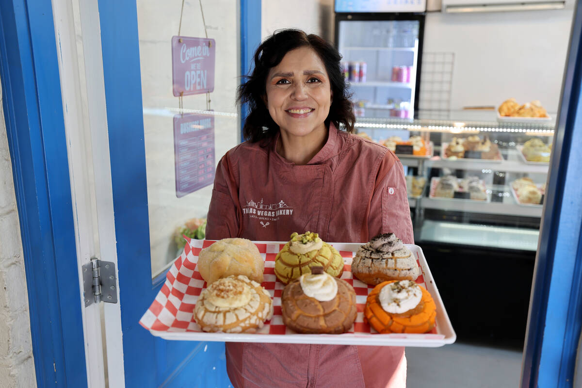 Las Vegas Bakery chef-owner Ana Hernandez shows her famous stuffed conchas at her shop inside F ...