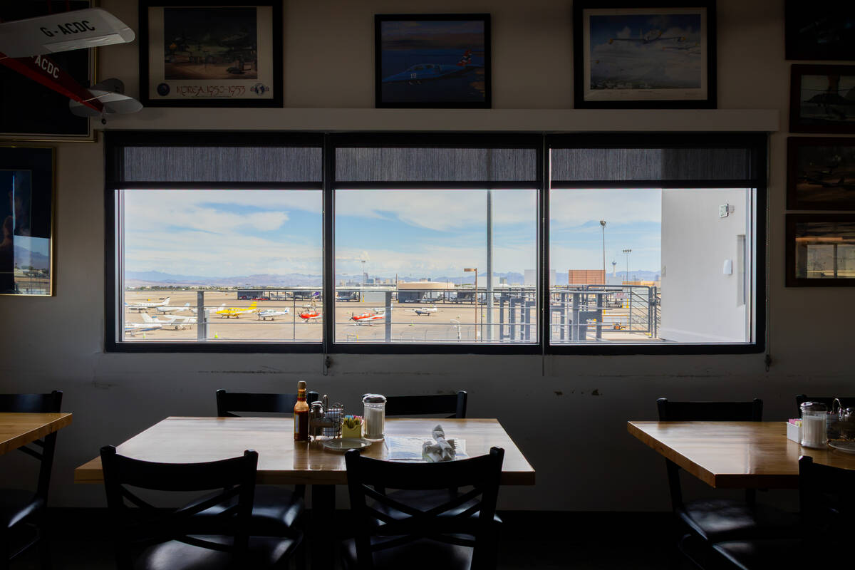 The view of North Las Vegas Airport is seen at Sunshine and Tailwinds Cafe in North Las Vegas. ...