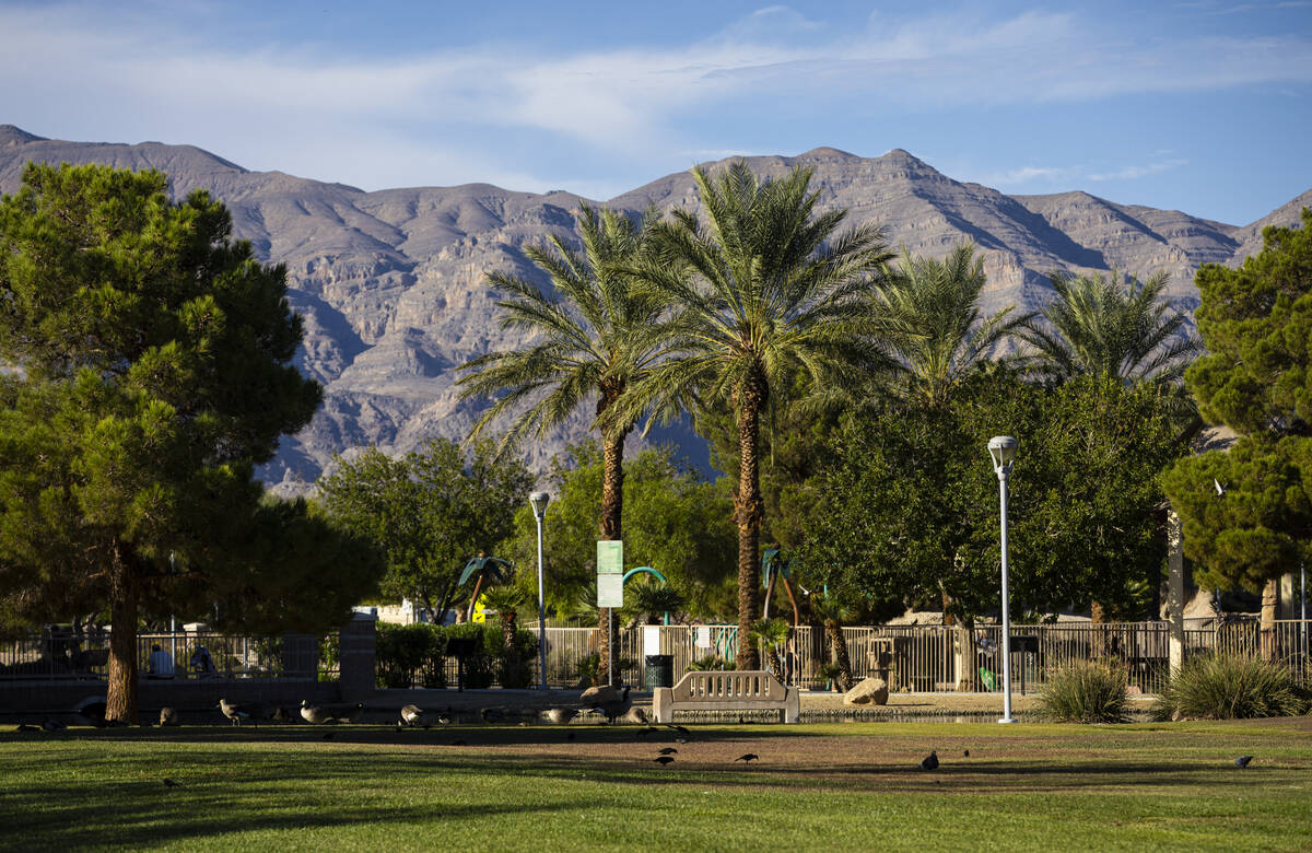 Sheep Range mountains are seen beyond Aliante Nature Discovery Park on Sunday, Sept. 20, 2026, ...