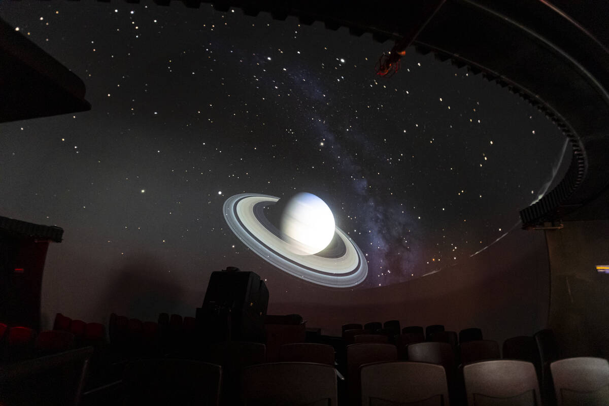An image of Saturn is projected at the CSN Planetarium on Thursday, Sept. 24, 2026, in North La ...