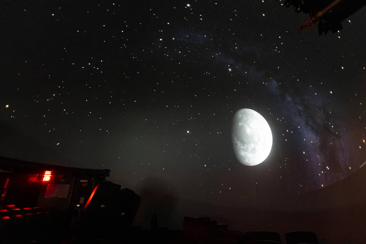 An image of the moon is projected at the CSN Planetarium on Thursday, Sept. 24, 2026, in North ...