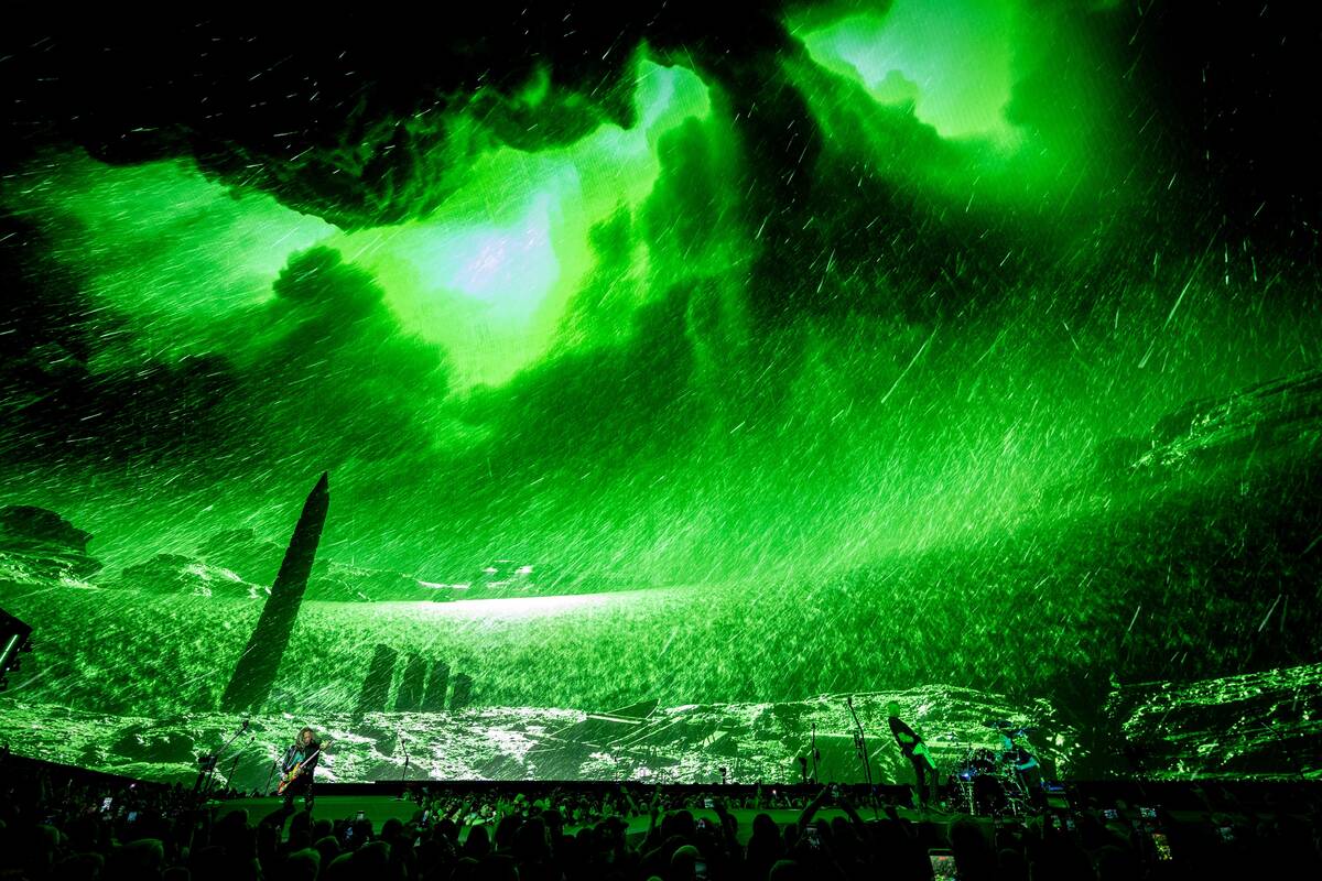 Metallica rocks the Sphere in the opening night of "Life Burns Faster" on Thursday, Oct. 1, 202 ...