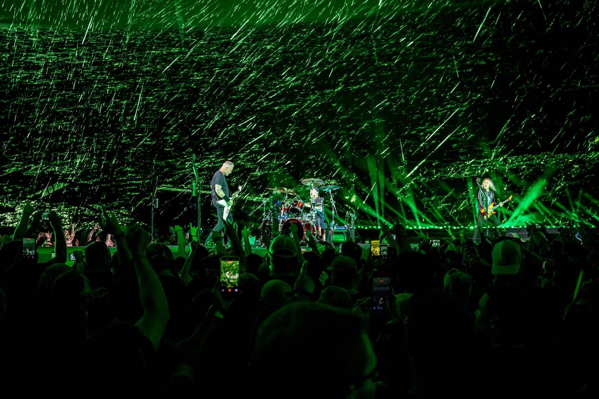 Metallica rocks the Sphere in the opening night of "Life Burns Faster" on Thursday, Oct. 1, 202 ...