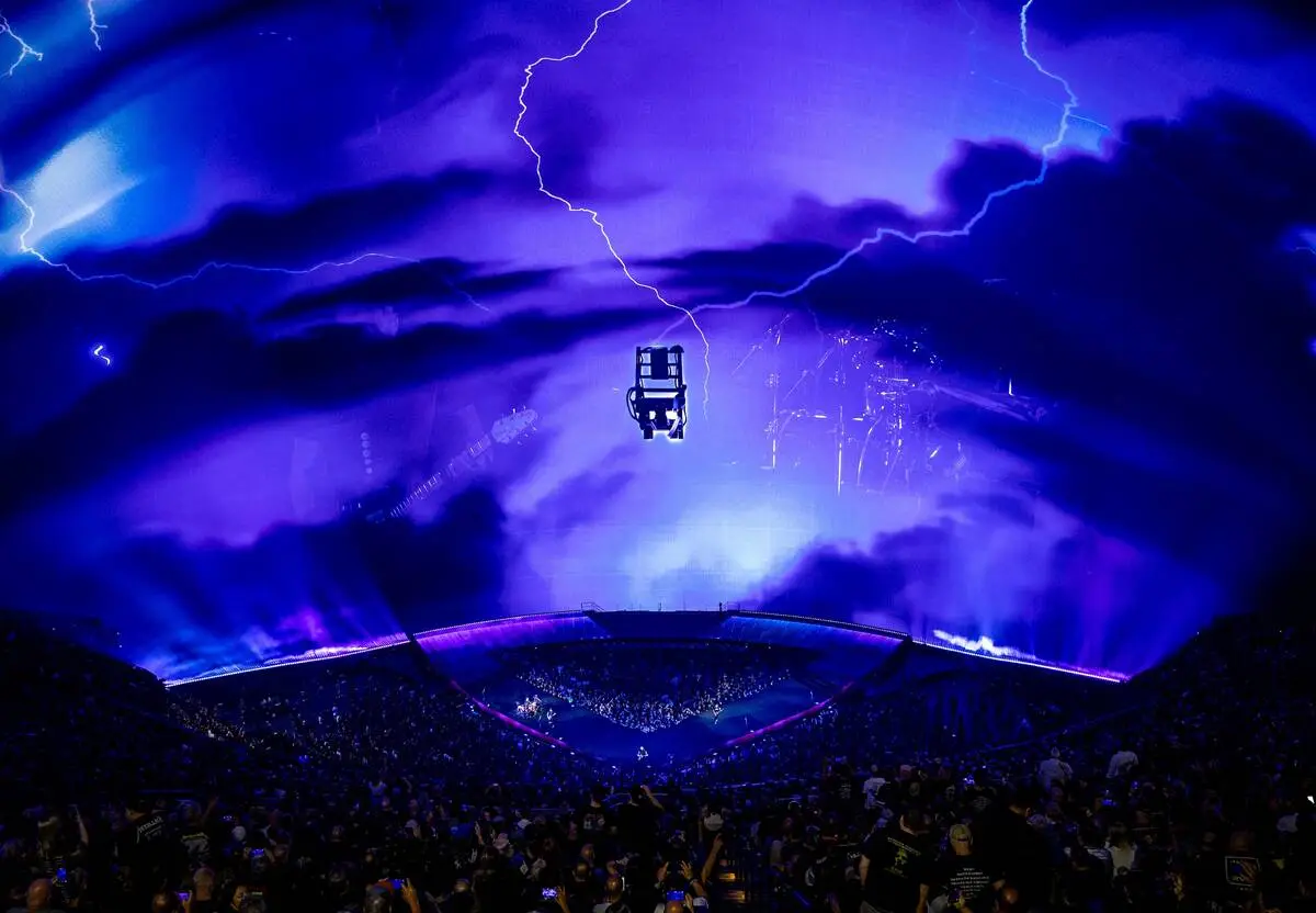 Metallica rocks the Sphere in the opening night of "Life Burns Faster" on Thursday, Oct. 1, 202 ...