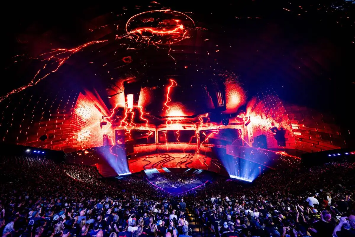 Metallica rocks the Sphere in the opening night of "Life Burns Faster" on Thursday, Oct. 1, 202 ...