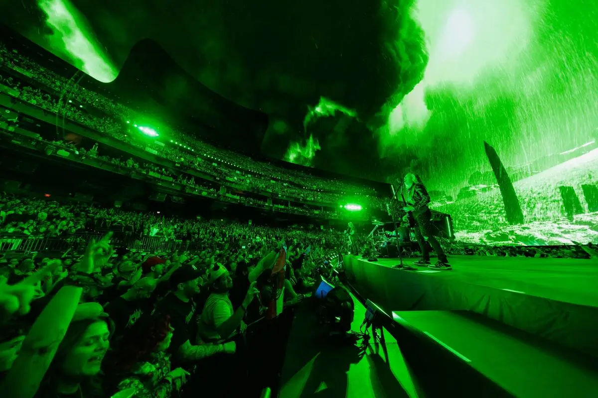 Metallica rocks the Sphere in the opening night of "Life Burns Faster" on Thursday, Oct. 1, 202 ...