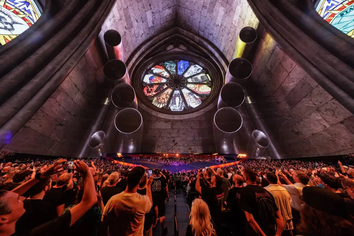 Metallica rocks the Sphere in the opening night of "Life Burns Faster" on Thursday, Oct. 1, 202 ...