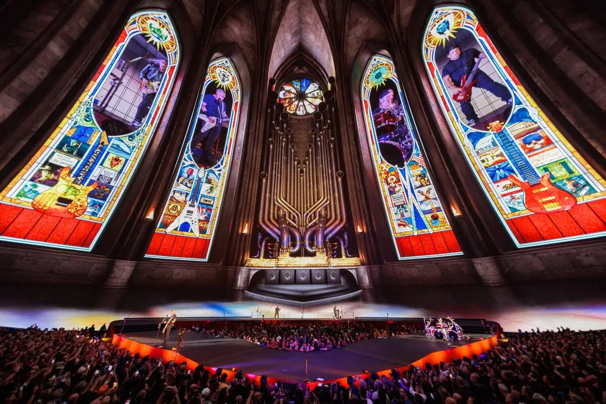 Metallica rocks the Sphere in the opening night of "Life Burns Faster" on Thursday, Oct. 1, 202 ...