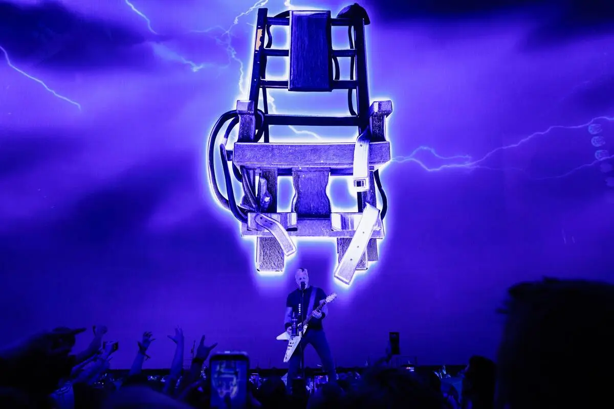 Metallica rocks the Sphere in the opening night of "Life Burns Faster" on Thursday, Oct. 1, 202 ...