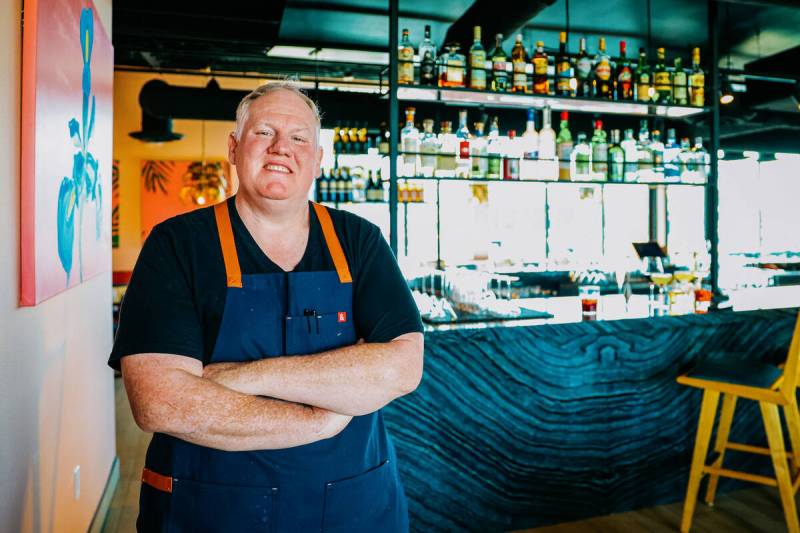 Chef James Trees inside Bar Boheme, his French restaurant in the Las Vegas Arts District, in March 2025 (Madeline Carter/Las Vegas Review-Journal)