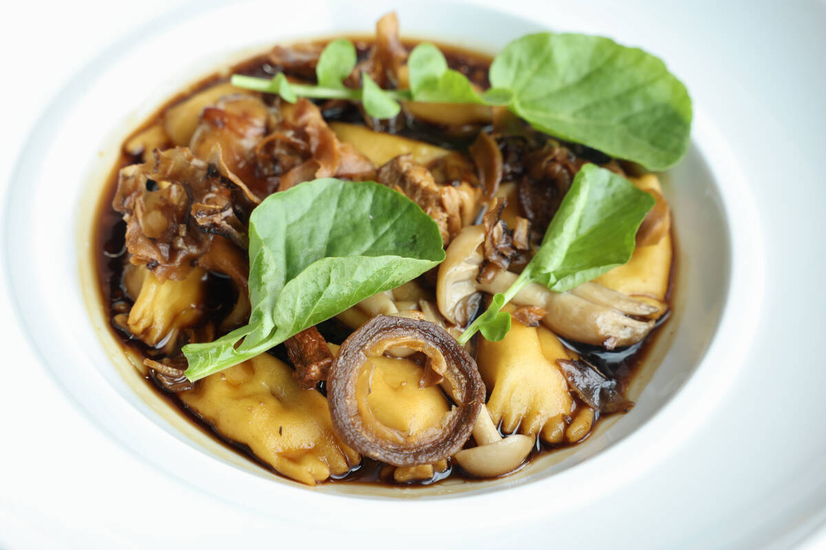Brillat-Savarin agnolotti taking a dip in warm mushroom consommé from Bar Boheme in the downto ...