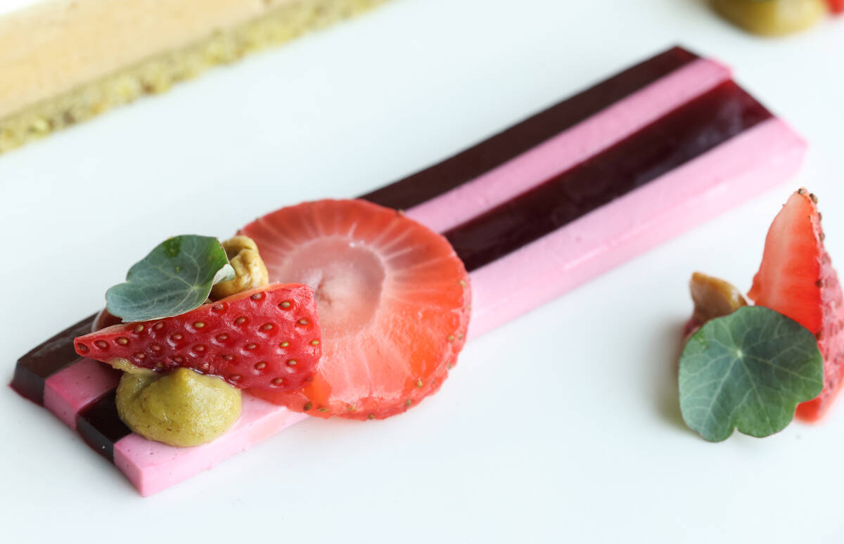 A slender foie gras terrine with strawberry and pistachio cream from Bar Boheme in the downtown ...