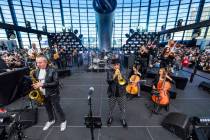 David Perrico and the Raiders House Band perform on stage before the team faces the Miami Dolph ...