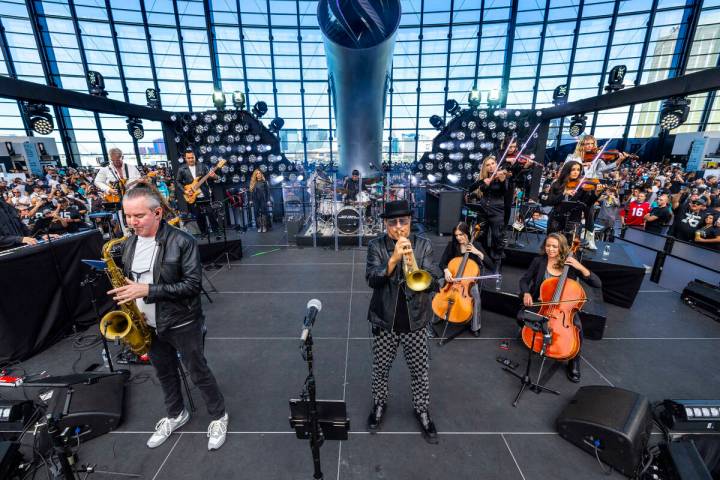 David Perrico and the Raiders House Band perform on stage before the team faces the Miami Dolph ...