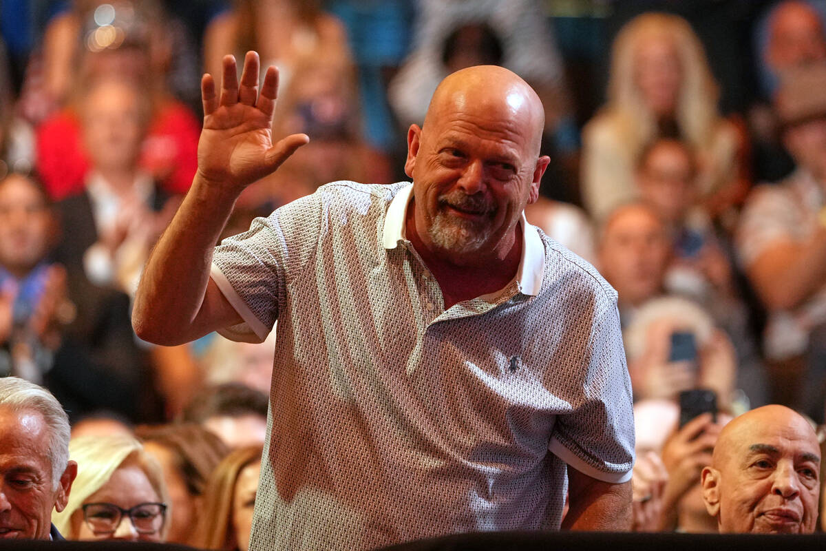 Rick Harrison stands as President Donald Trump speaks at an event at the Red Rock Casino Resort ...