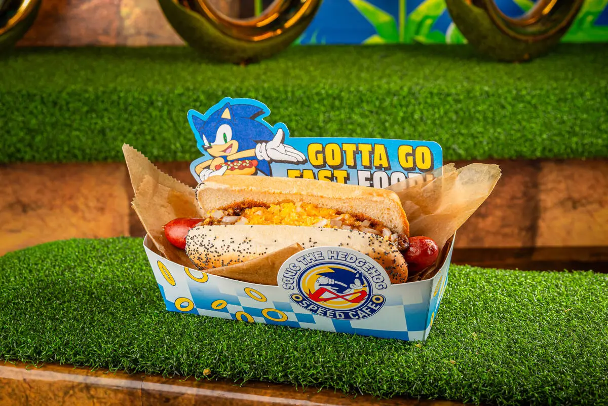 Chili dog from Sonic the Hedgehog Speed Cafe that is popping up starting in mid-October 2026 in ...